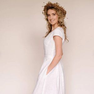 Casual Modest Linen Wedding Dress MILK WHITE - NEW (100% linen)